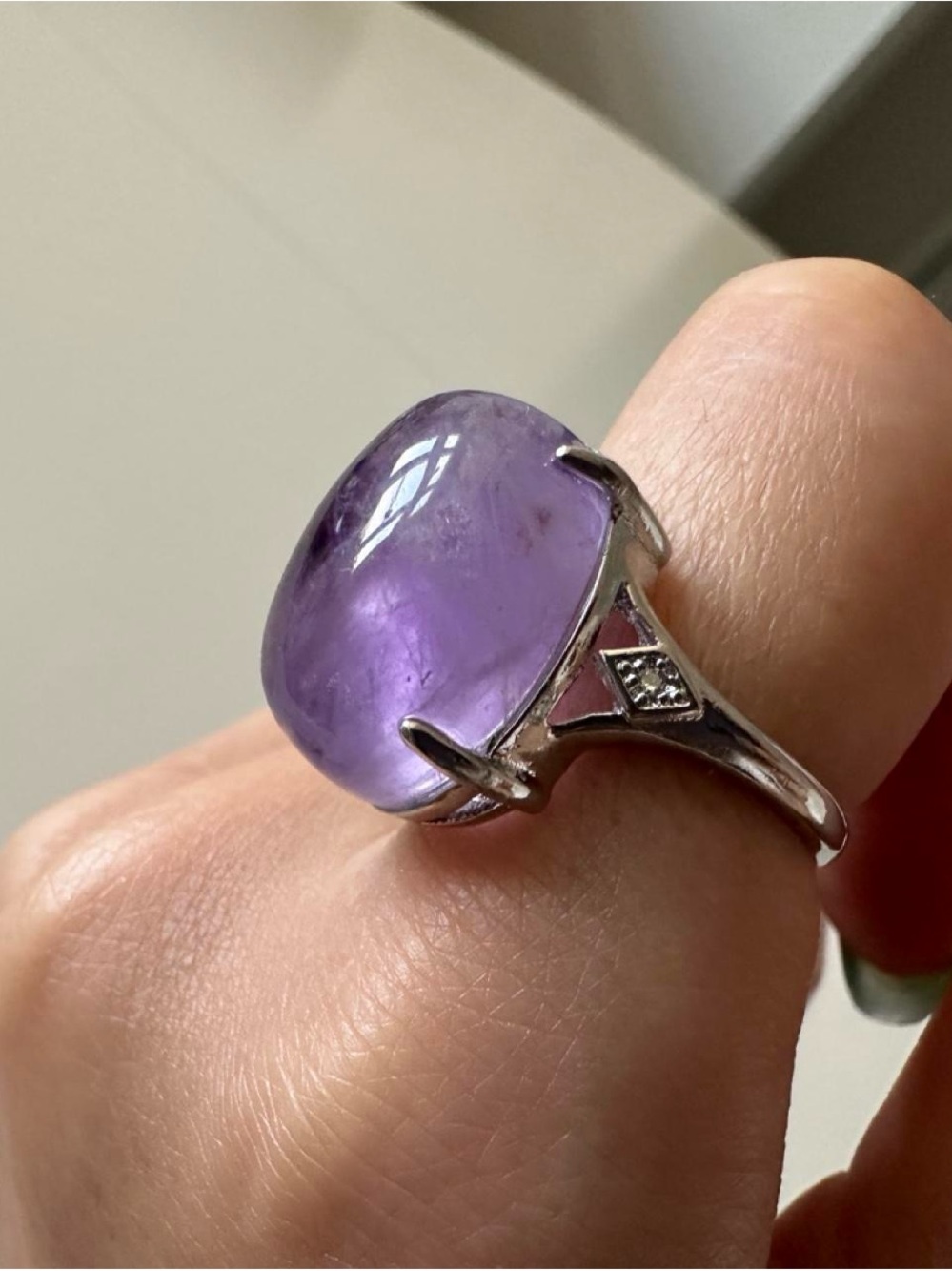 Silver Purple Amethyst Cabochon Ring
